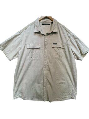 Sean John Men's Cotton Blend Short Sleeve Shirt Summer Size 3XB Beige Pockets